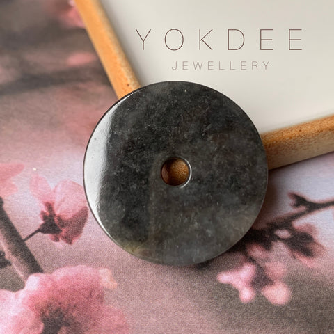 A-Grade Natural Black Jadeite Donut Pendant No.220226
