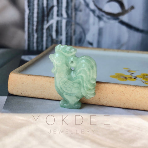 A-Grade Natural Green Jadeite Rooster Pendant No.171382