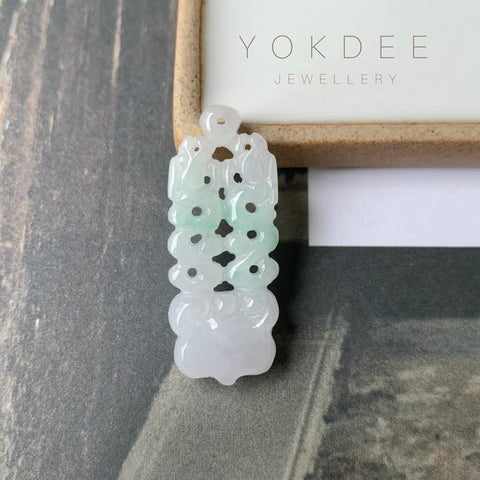 A-Grade Natural Moss On Snow Jadeite Dragon Ruyi Pendant No.170971